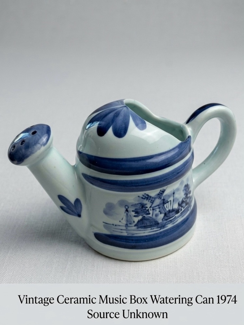 Vintage Ceramic Music Box Chadwick Miller Watering Can 1974 Blue Windmill Handle